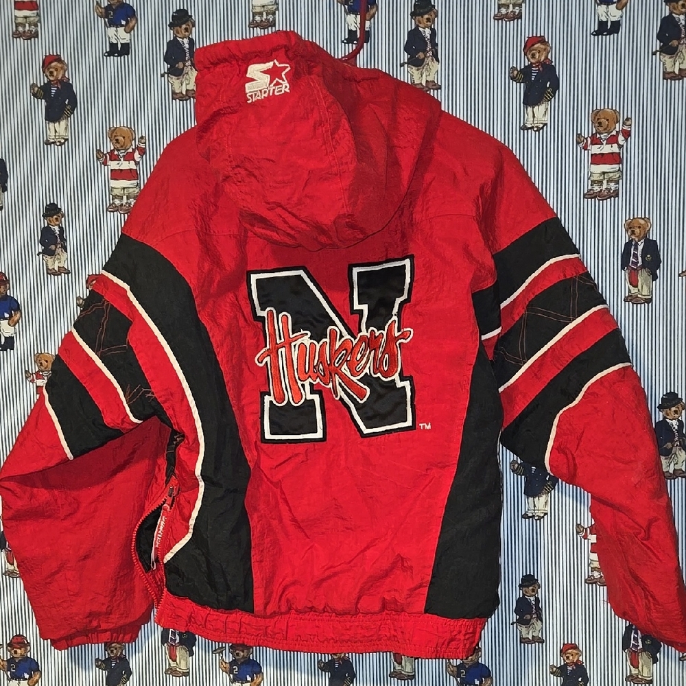 Vintage Starter Kids Red Nebraska Huskers Pullover Jacket 90s Y2k Large